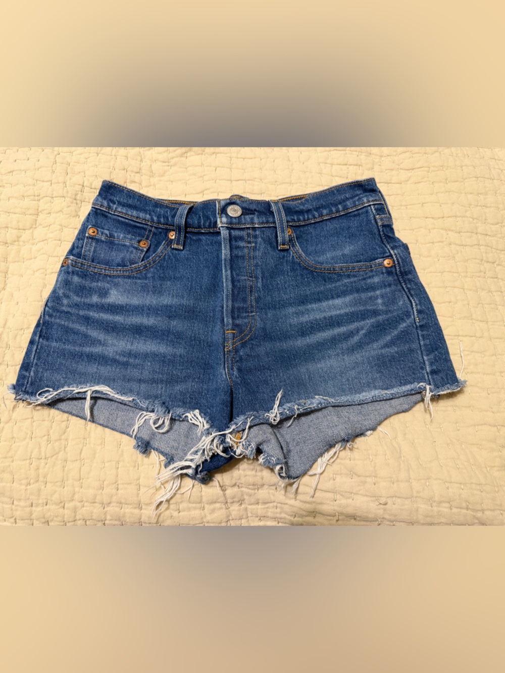 Levi's Frayed Hem Blue Denim Shorts
